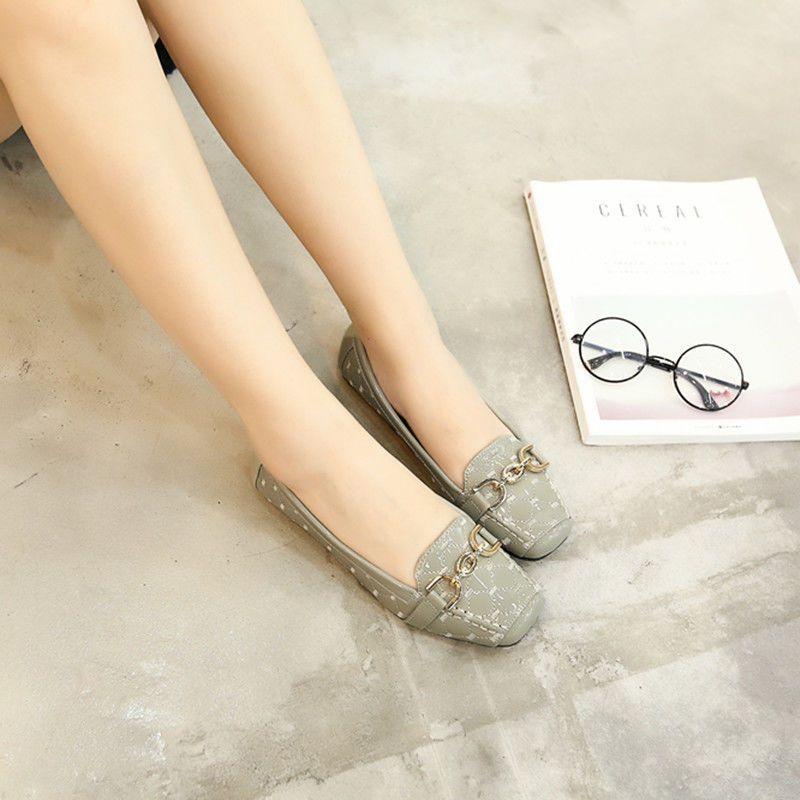 Trendy brand size leather single shoes women's flat-soled versatile Doudou shoes square head soft leather soft sole casual loafers 43 ladyshoes