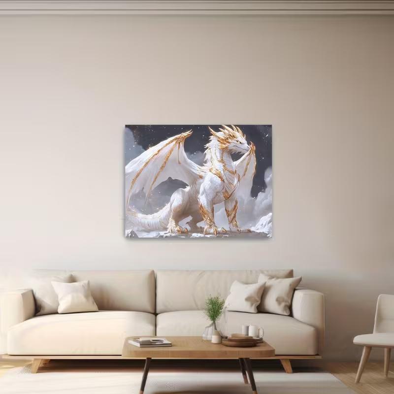 2D Sternenhimmel Weißer Drache Wandteppich Moderne Fantasy Wohnraum Hintergrundtuch
