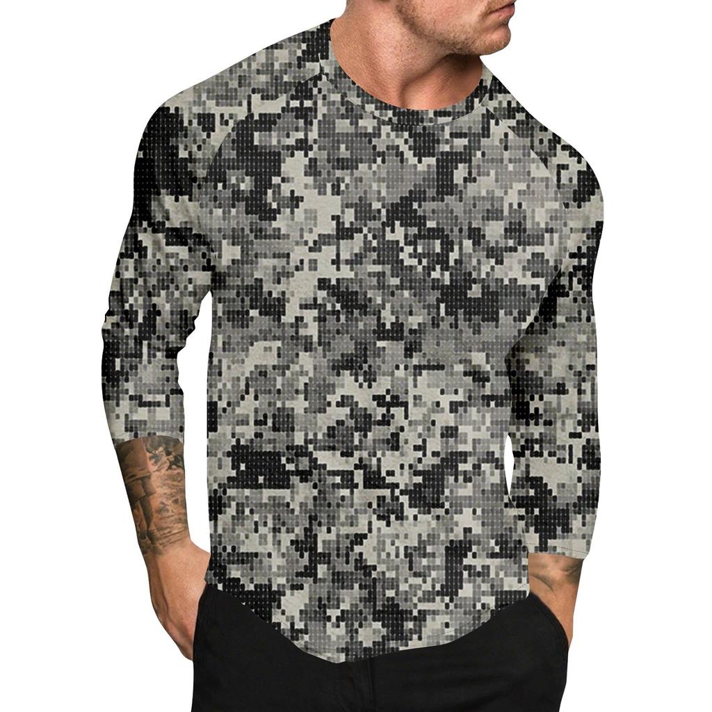 Camouflage Style Printed Raglan Sleeves Men's Short Sleeved Top
