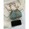 Fashion Solid Color Hollow Out Woven Chain Drawstring Mini Crossbody Bucket Bag
