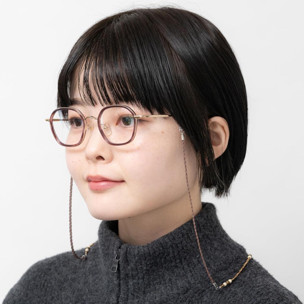 meigan Eyeglass Stylish Silver with Beads and Made in Chain, Women's Pearl-Like Tangle-Free Cord, Lightweight, Japan, Bronze, 9404-02