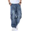 2026 Nuovo Marchio Stile Giapponese Uomo Pantaloni Cargo Dritti in Denim Jeans Biker Uomo Larghi Sformati Jeans Blu Con Tasche Laterali Jeans Uomo