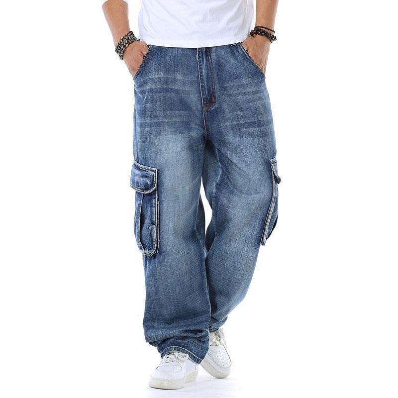 2026 Nuovo Marchio Stile Giapponese Uomo Pantaloni Cargo Dritti in Denim Jeans Biker Uomo Larghi Sformati Jeans Blu Con Tasche Laterali Jeans Uomo