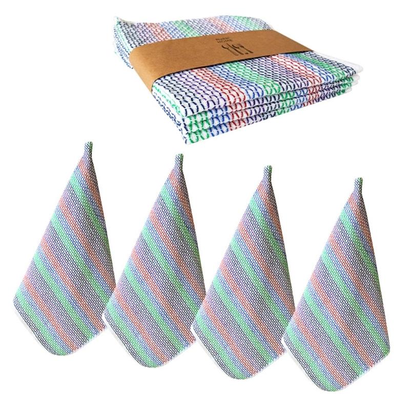 4Pcs Soft Absorbent Cotton Kitchens Towels Quick Drying Dishwashing Cloths Cleaning Rag For Glassware Surfaces