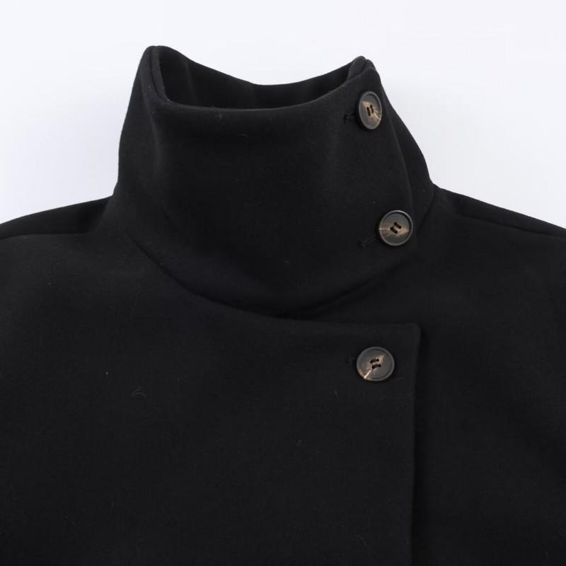 Womens Winter Short Wool Blend Coat With Stand Collar Button Front Casual Chic Outerwear