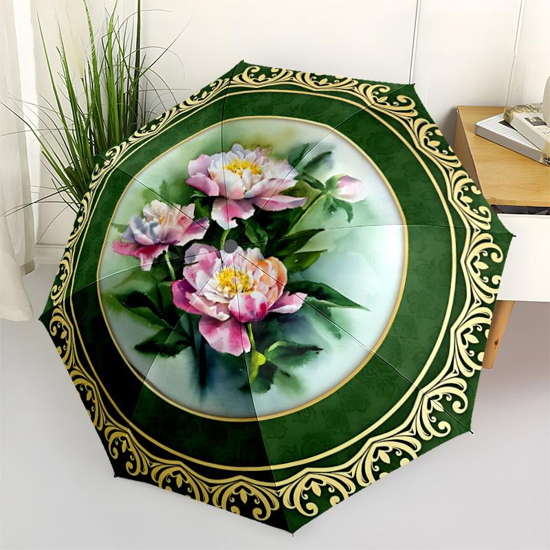 

1pc Floral Decorative Automatic Folding Umbrella - Portable Collapsible Design, 8-Rib Iron Frame, Durable Fabric yy251125135