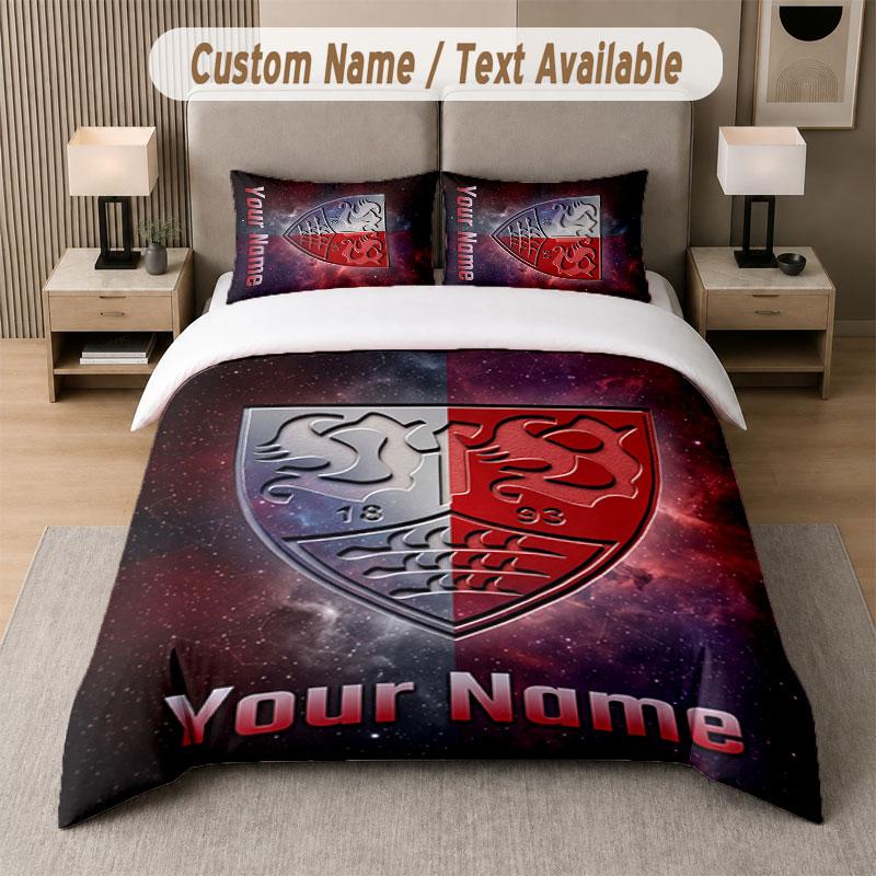 Custom Bedding Set VfB Stuttgart FC Pattern, Print Name Text 1 Duvet Cover Plus 2 Pillowcases Home Textile