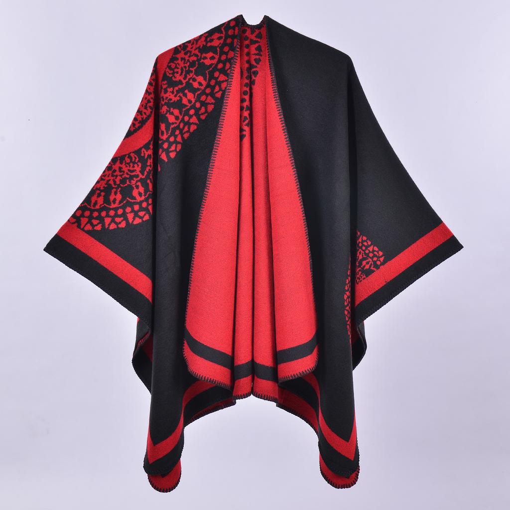 Solid Color Imitation Cashmere Large Split Shawl, Popular, Warm Monochrome Cape, Plain Cape