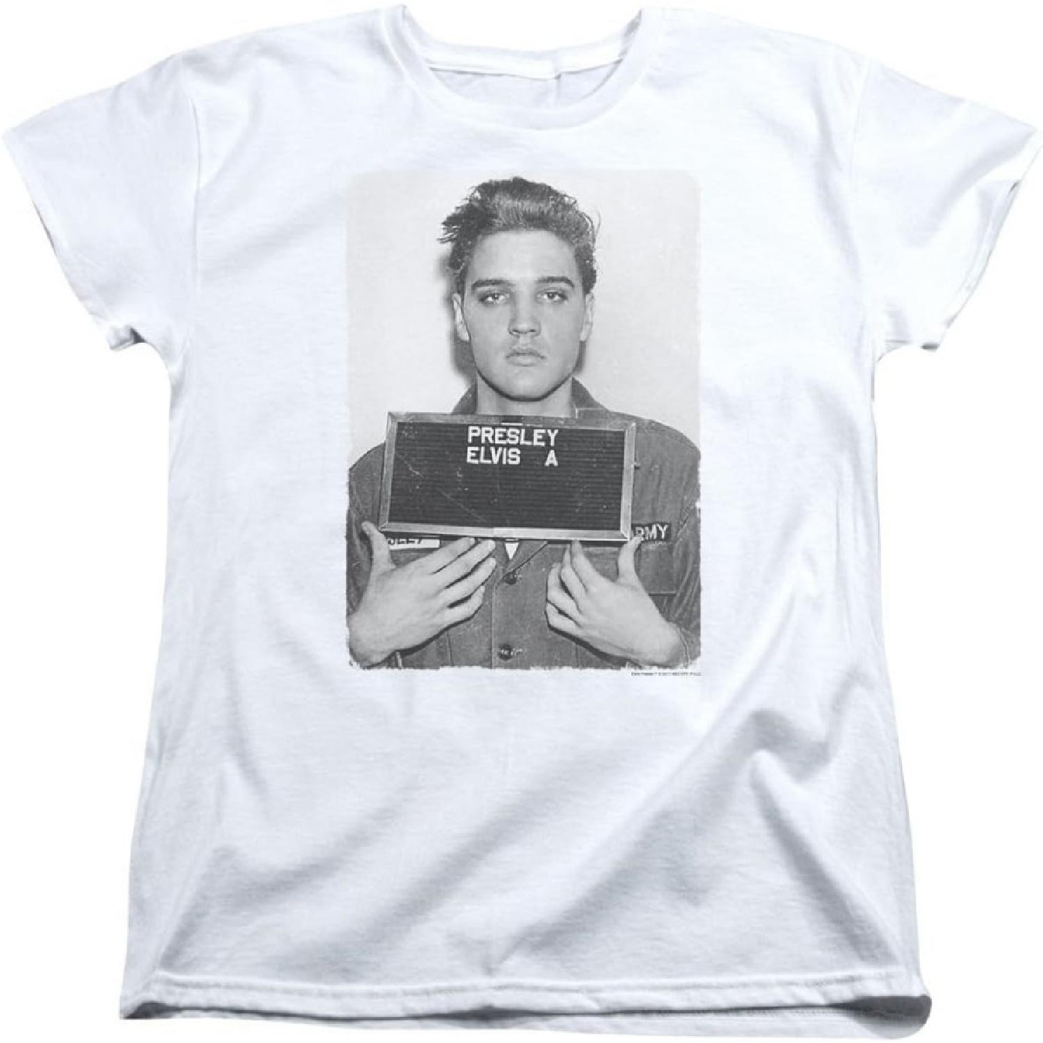 Elvis Presley - Womens Army Mug Shot T-Shirt, Size_ X-Large, Color_ White S