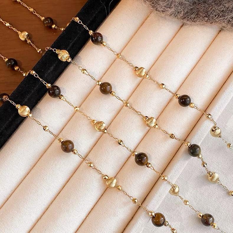 Tigers Eye Pendant Necklace For Women With Double Layer Design And Copper Material For Autumn Winter Fashion