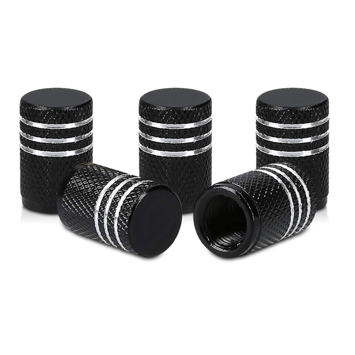 

kwmobile Набор 5в1: Комплект колпачков для вентилей, глянцевый черный/серебристый - металлический колпачок, совместимый с автомобилями, мотоциклами, велосипедами, вентилями шин