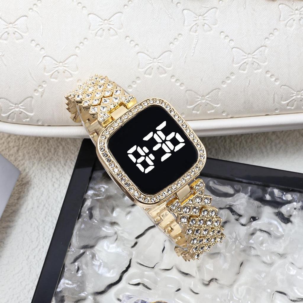 Свіжий Квадратний Жіночий Світлодіодний Сенсорний Годинник з Діамантами