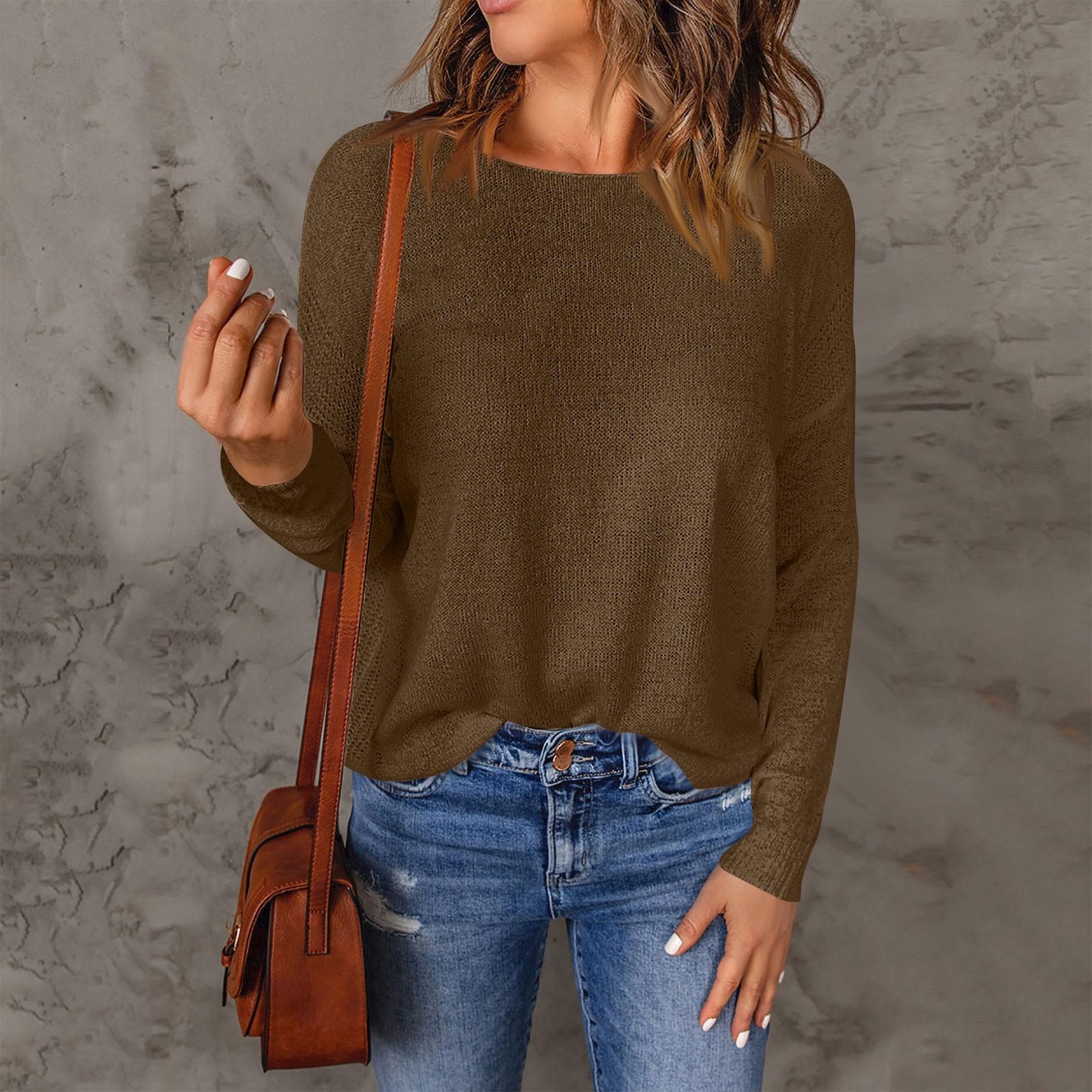 Women s Long Sleeve Sweater Casual Versatile Round Neck Sweater Color Top XXL кофейный