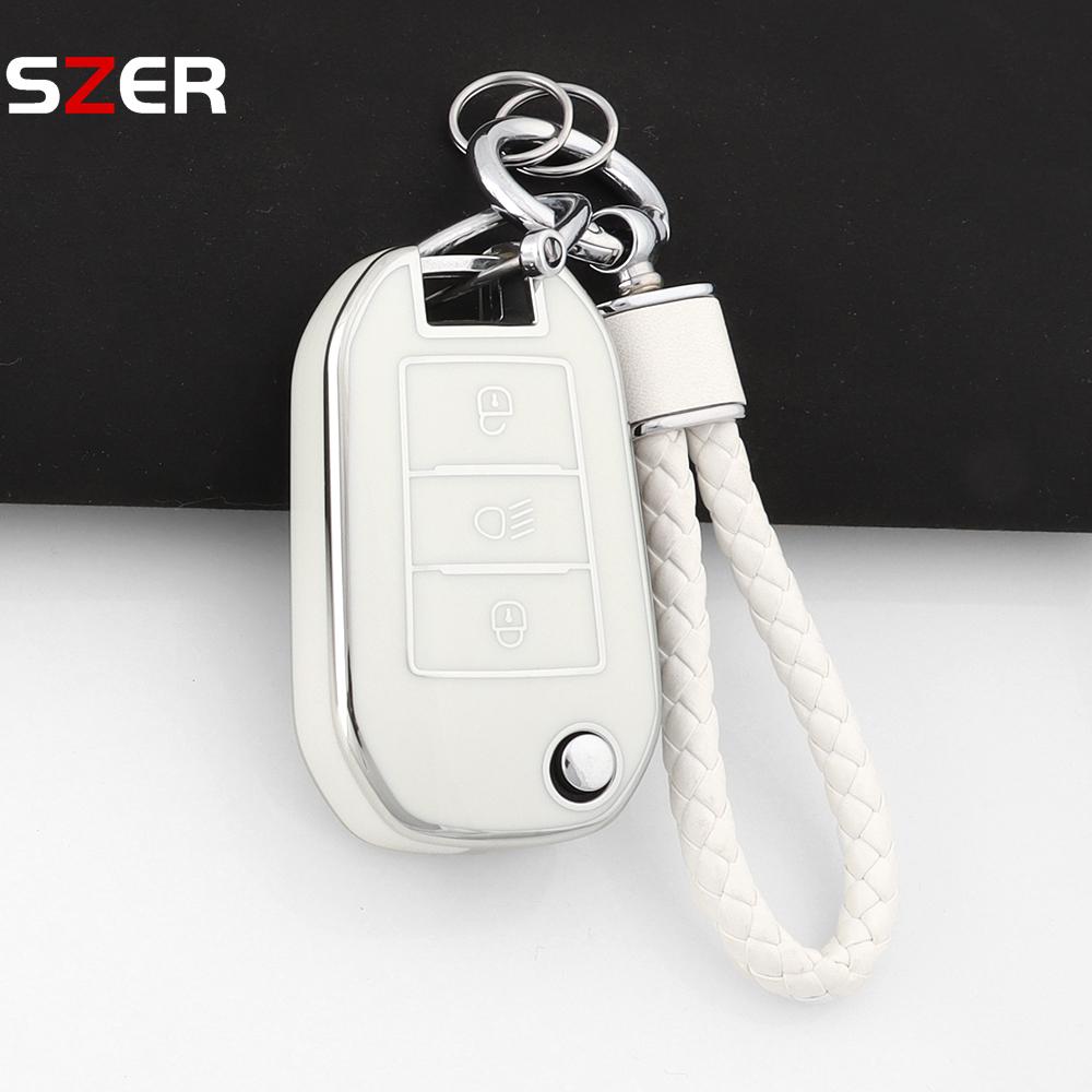 New Tpu Car Key Case Cover For Peugeot 208 308 408 508 2008 3008 4008 5008 For Citroen C3 C4 Cactus C6 C8 Protector Fob Keychain