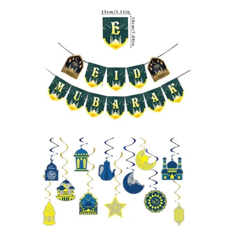 Baner Eid Mubarak Litery Księżyc Gwiazda Papierowe Girlandy Islamskie Muzułmańskie Ramadan Wiszące Ozdoby Materiały Dekoracyjne na Imprezę