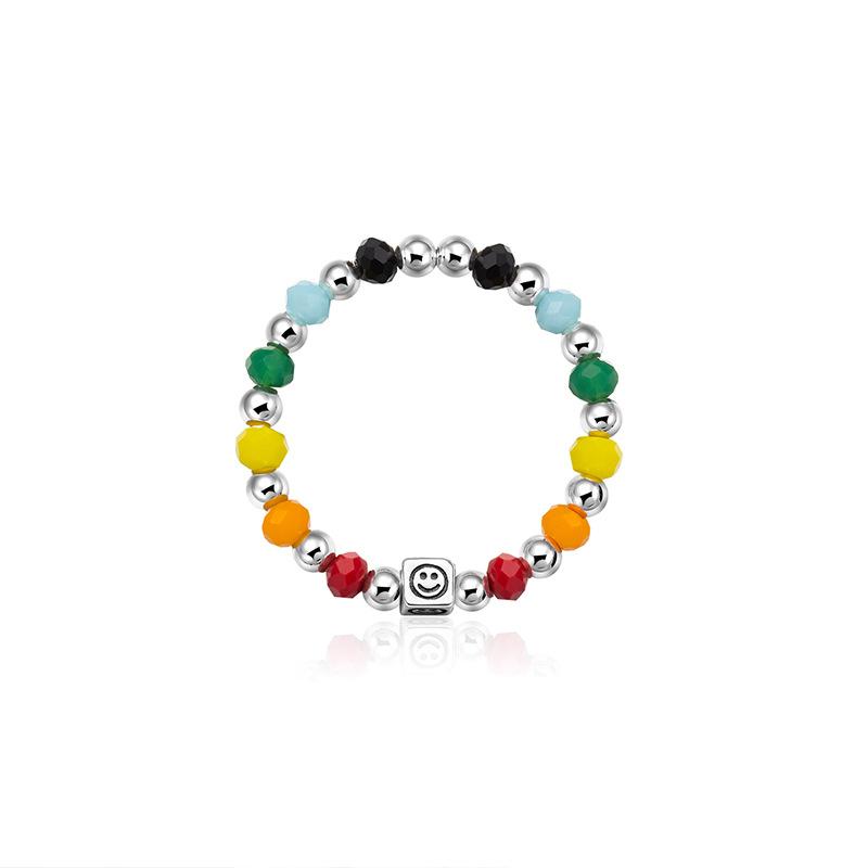 925 Silver Rainbow Beaded Ring Female Summer Colorful Special-Interest Design Cute Silver Accessories Ring