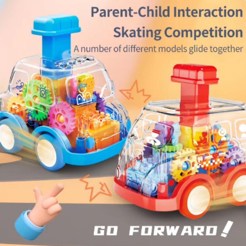 Baby Toy Cartoon Press Gear Car Toy Lnertia Pull-back Transparent Car Inertia Rebound Car Birthday Gifts for Kids Boys and Girls