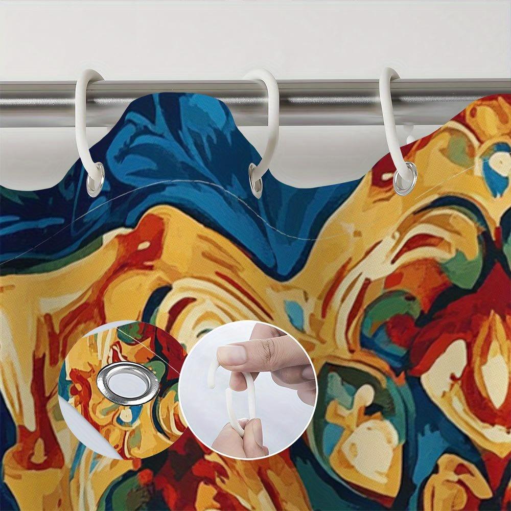 1Pc Vibrant Mandala Shower Curtain - Symmetrical Floral Geometric Design In Blue, Orange, Red & Yellow, Machine Washable