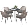 4 Seater Rattan Dining Set, Rattan Garden Furniture Set with Parasol Hole, Outdoor Dining Table and Chairs Set with Cushions
