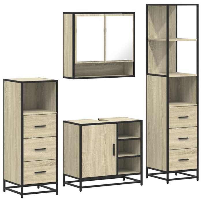 VidaXL Ensemble de meubles de salle de bain 4 pcs chêne sonoma, armoire de salle de bain, armoire de rangement de toilette, 3301296
