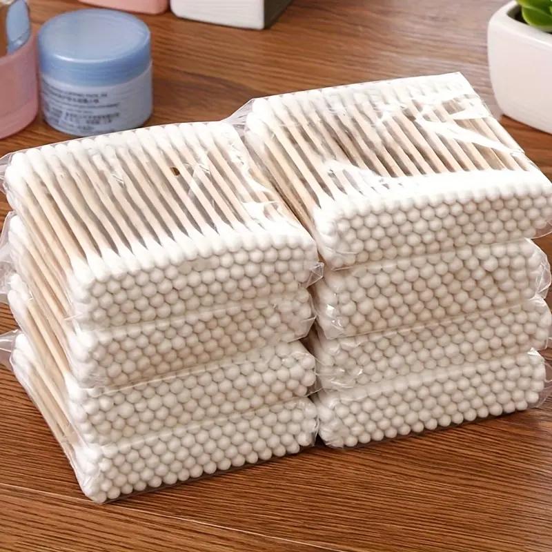 500pcs Bamboo Double-Ended Cotton Swabs Gentle for Ears Makeup Multi Functional Dual Head Cotton Swab for One-time Cleaning