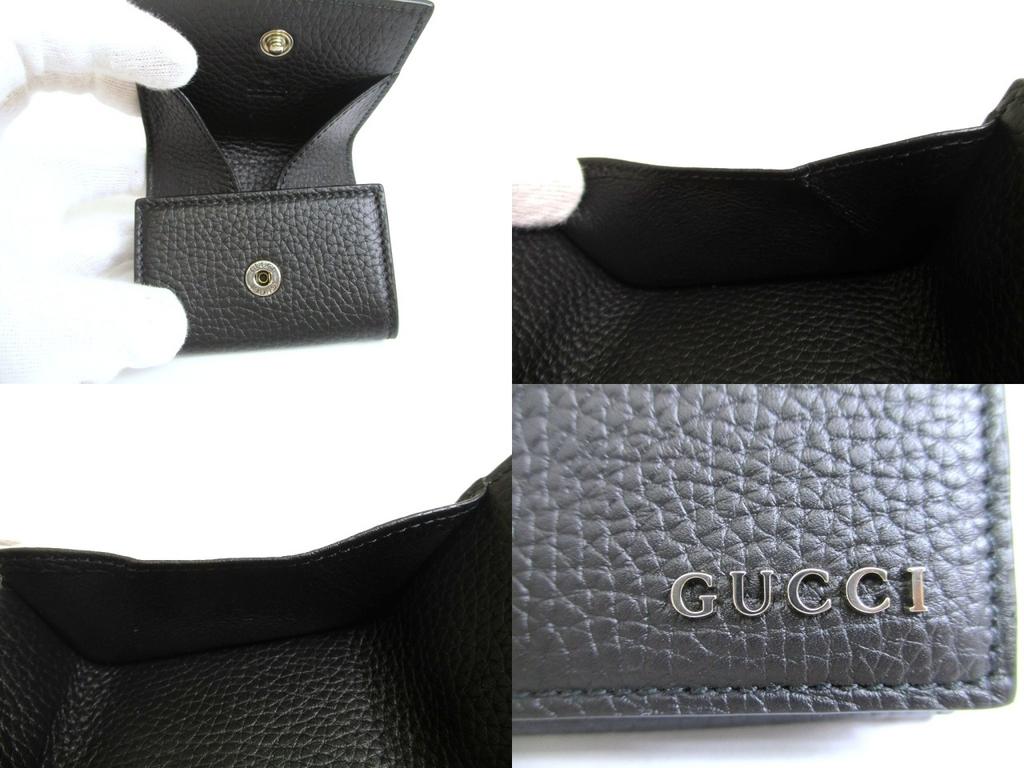 Authentic GUCCI Metal Logo Black Leather Coin Purse #a806  Refurbished