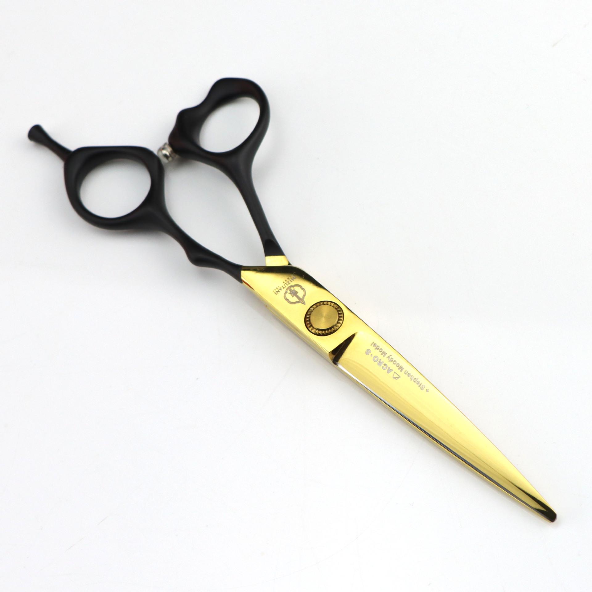 6.0 FM-20 Gold Mizutani Style Hairdressing Scissors with Black Handle - Straight Shears & Thinning Scissors