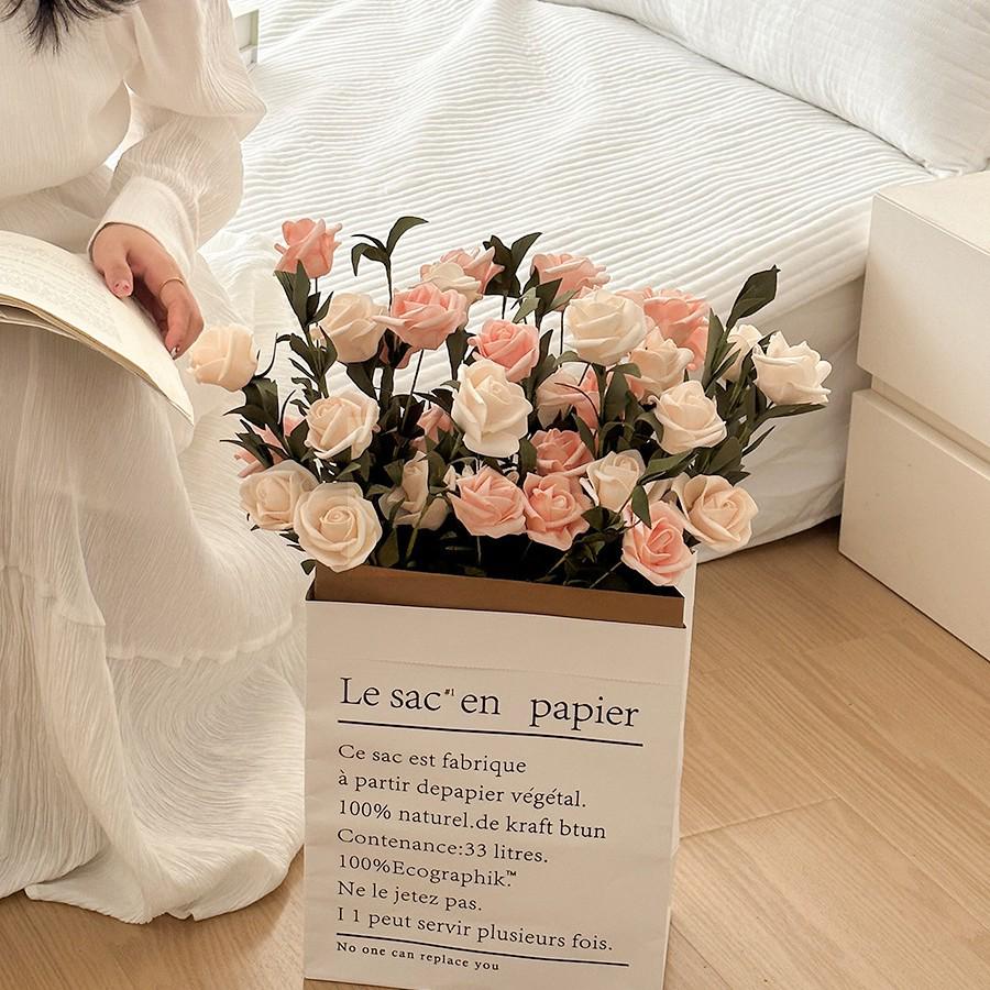 Windflower Hand Bouquet: Retro French Rose Dried Artificial Flowers In Paper Bag for Decoration & Photo Props