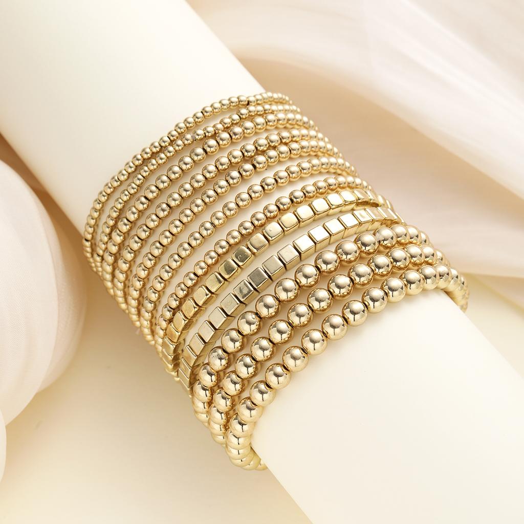 12pcs/set Vintage Punk Handmade Block Ball Beaded Bracelets for Women Gold Color Stretchy Bracelets Simple Fashion Party Jewelry