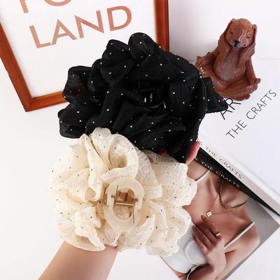 Fashion Korean Shark Clip Women Hair Claw Large Bowknot Hairpins Princess Mesh Dot Hair Accessories