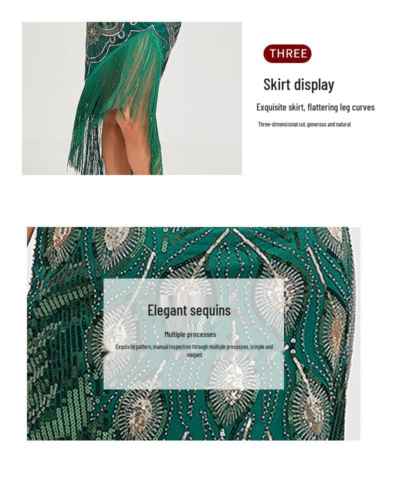 1920s Retro Sequin Tassel Midi Evening Dress