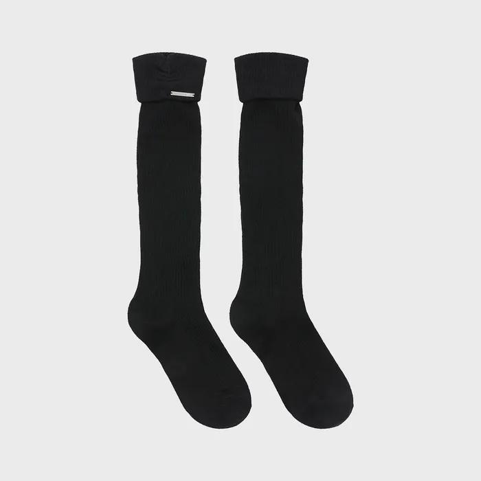 Shirring Knee Socks BLACK