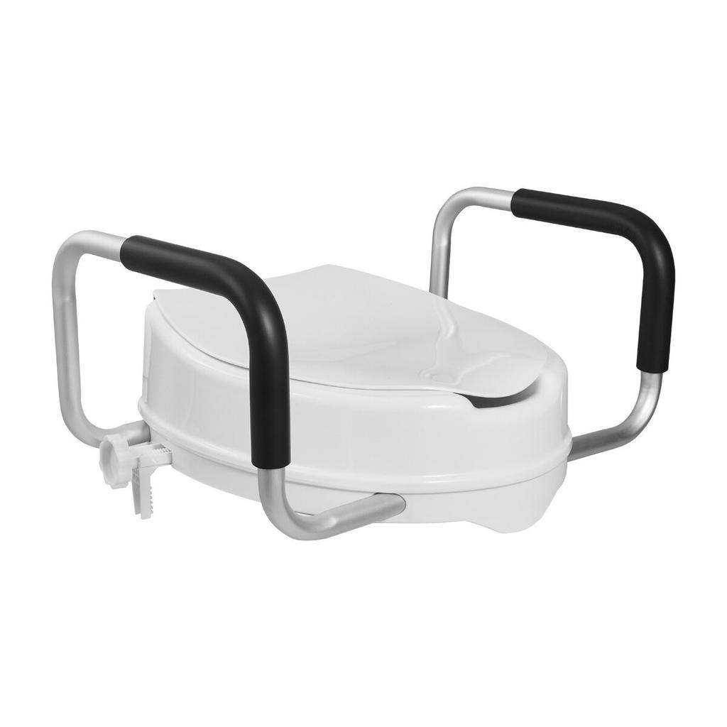 Raised Toilet Seat with Arms, 136.1 kg Load Capacity, 101.6 mm Lift Height, Widened Commode Elevated Toilet Seat Riser with Padded Handles for