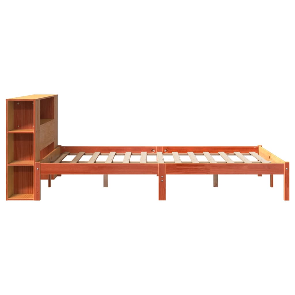 Solid Wood Bed with Shelf Without Mattress Wax Brown 150 x 200 cm
