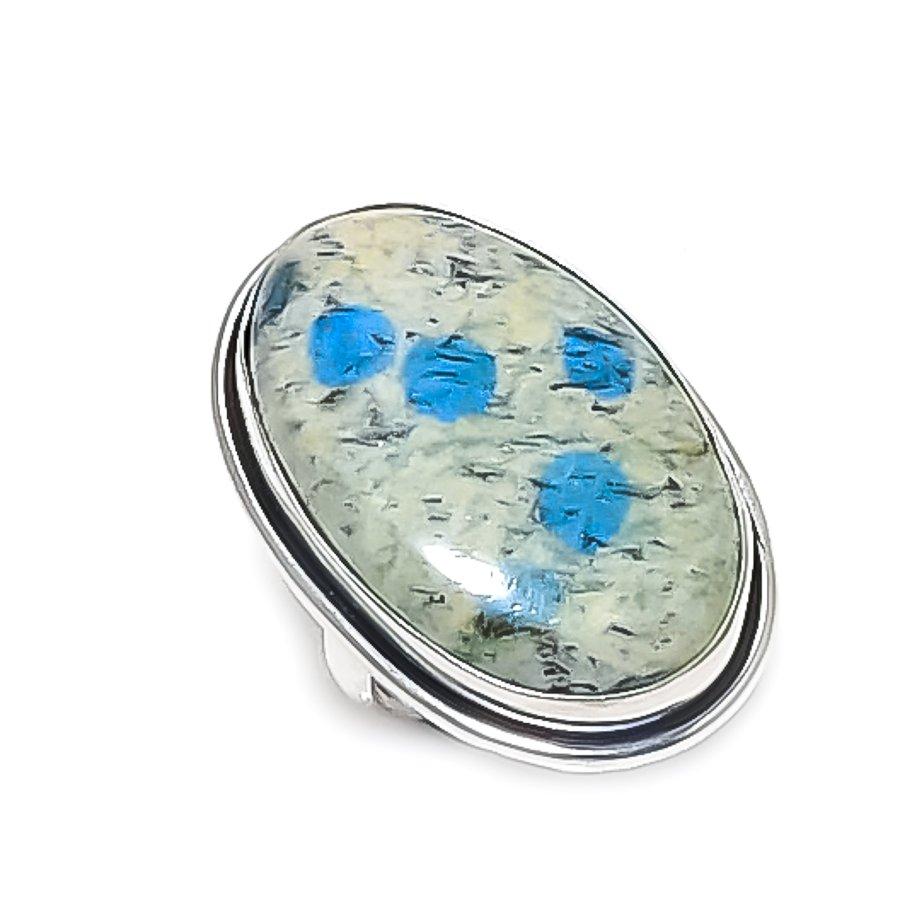 

К2 Голубой Азурит Драгоценный камень 925 Стерлинговое серебро Ювелирное кольцо Размер 7