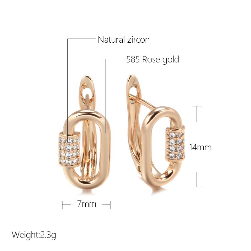 Ovanliga Rose Gold Färg Damörhängen Vardagliga Fina Smycken Minimalistisk Geometri Naturlig Zirkon Hängande Örhänge Mode