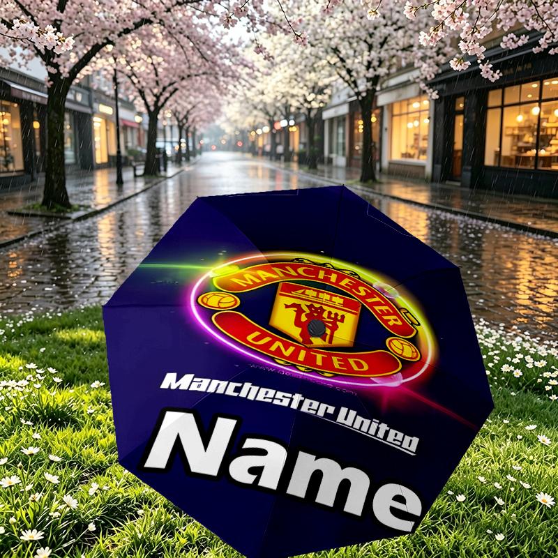 Custom Name Personalized Manchester City FC Print Umbrella, Auto Open Close, 8‑Rib Sturdy Frame, Commute Camping Hiking Use, Birthday Gift