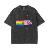 Camiseta de Moda con Estampado de Gato Arcoíris Nyan, Divertida, Vintage, Lavada, para Hombre y Mujer, Informal, Holgada 2069