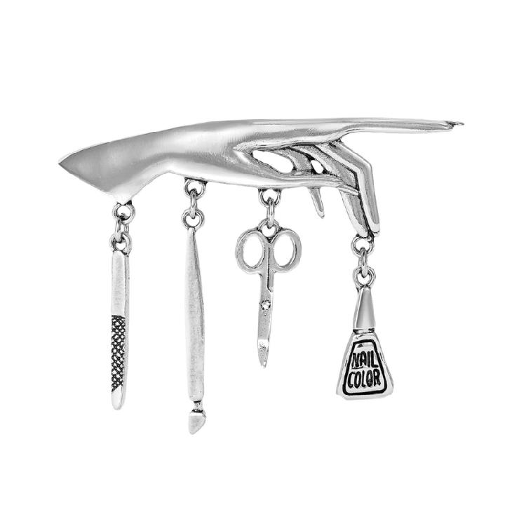 

Stylish Retro Metal Brooch Featuring Nail Tool With Tassels Ornament Perfect For Punk Enthusiasts On Denims Jackets Unisex Fashion Accessory серебряный