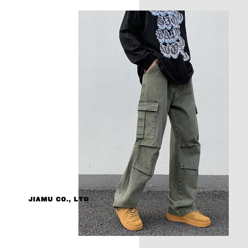 

JIAMU Мужские джинсы свободного кроя в стиле ретро High Street Cargo Straight для осени/зимы XXL чёрный