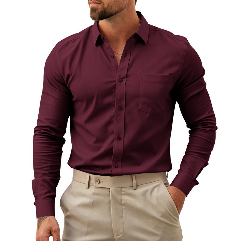 Camicia da uomo a vestibilità comoda, casual da lavoro, a maniche lunghe, resistente alle pieghe, per la primavera, l'autunno, il tragitto casa-lavoro