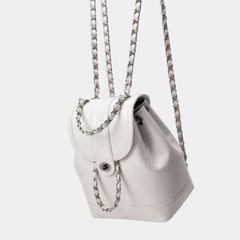 Women Rucksack Leather Oil Wax Shoulder Bag Chains Backpack Autumn Winter