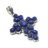 Naturlig Lapis Lazuli Ädelsten Silver Kors Hänge i 925 Sterling Silver - Handgjord Päron Design, Vardags Smycken Alla Hjärtans Dag Gåva