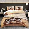 3pcs set (1 quilt cover + 2 pillowcases, coreless), penguin element digital printing soft, Light Beige-friendly  Bedding Set