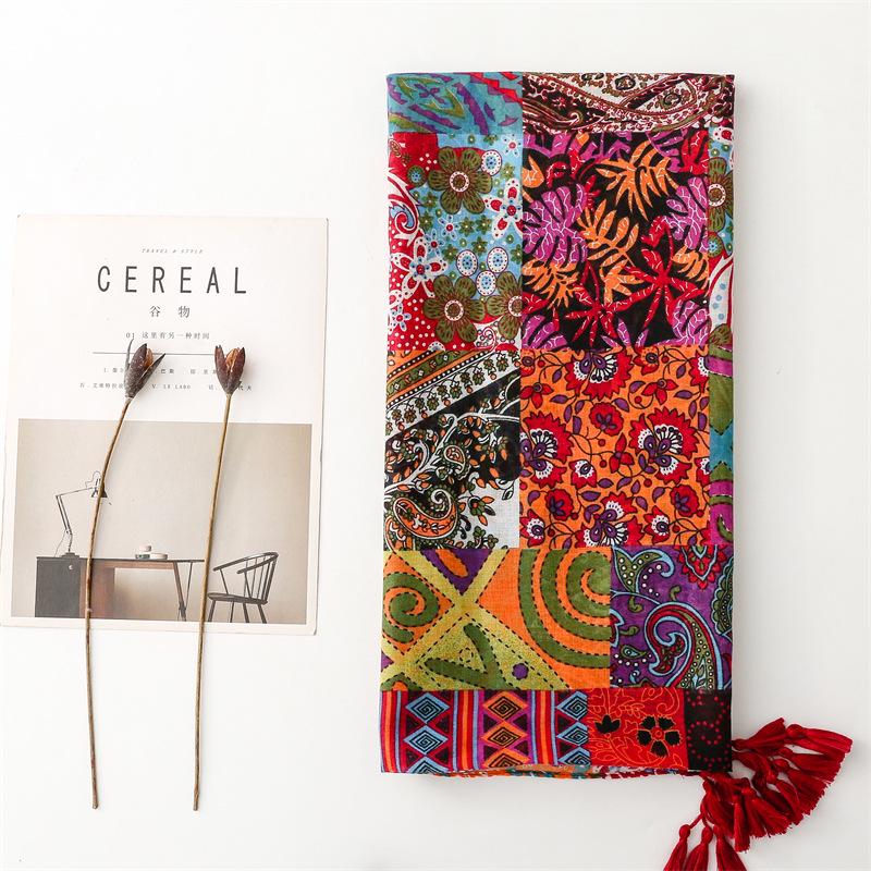 Bohemian Red Tassel Scarf - Ethnic Style Cotton-Linen Blend Shawl