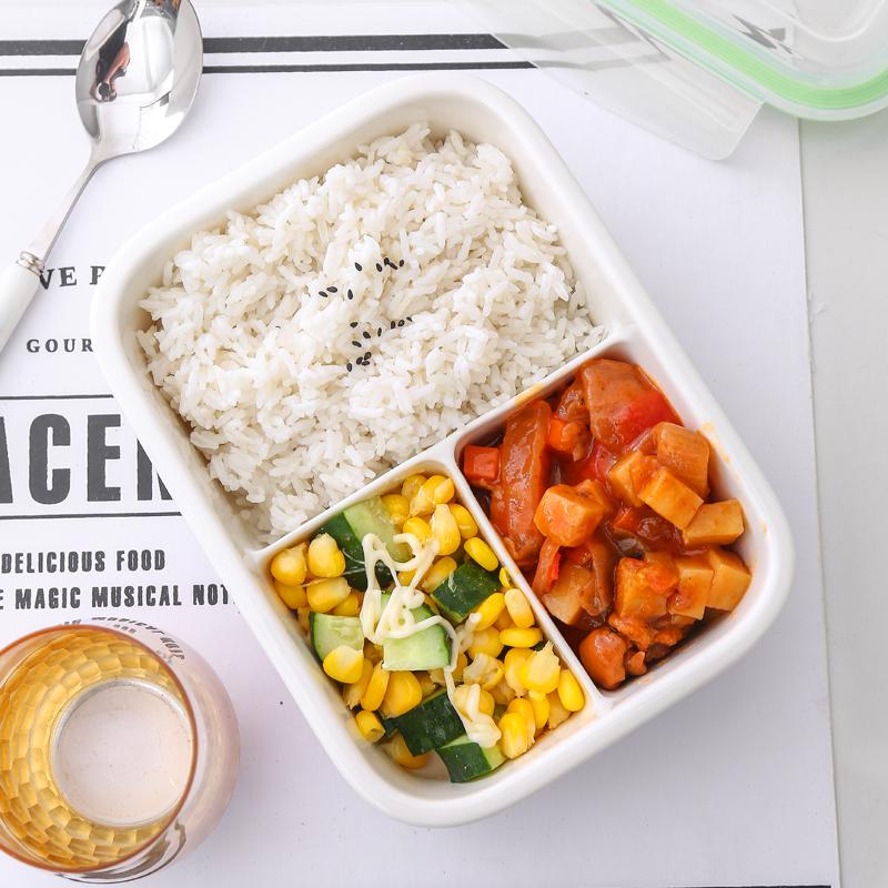 Microwaveable Ceramic Bento Box with Two or Three Compartments, Perfect for Students and Office Workers.