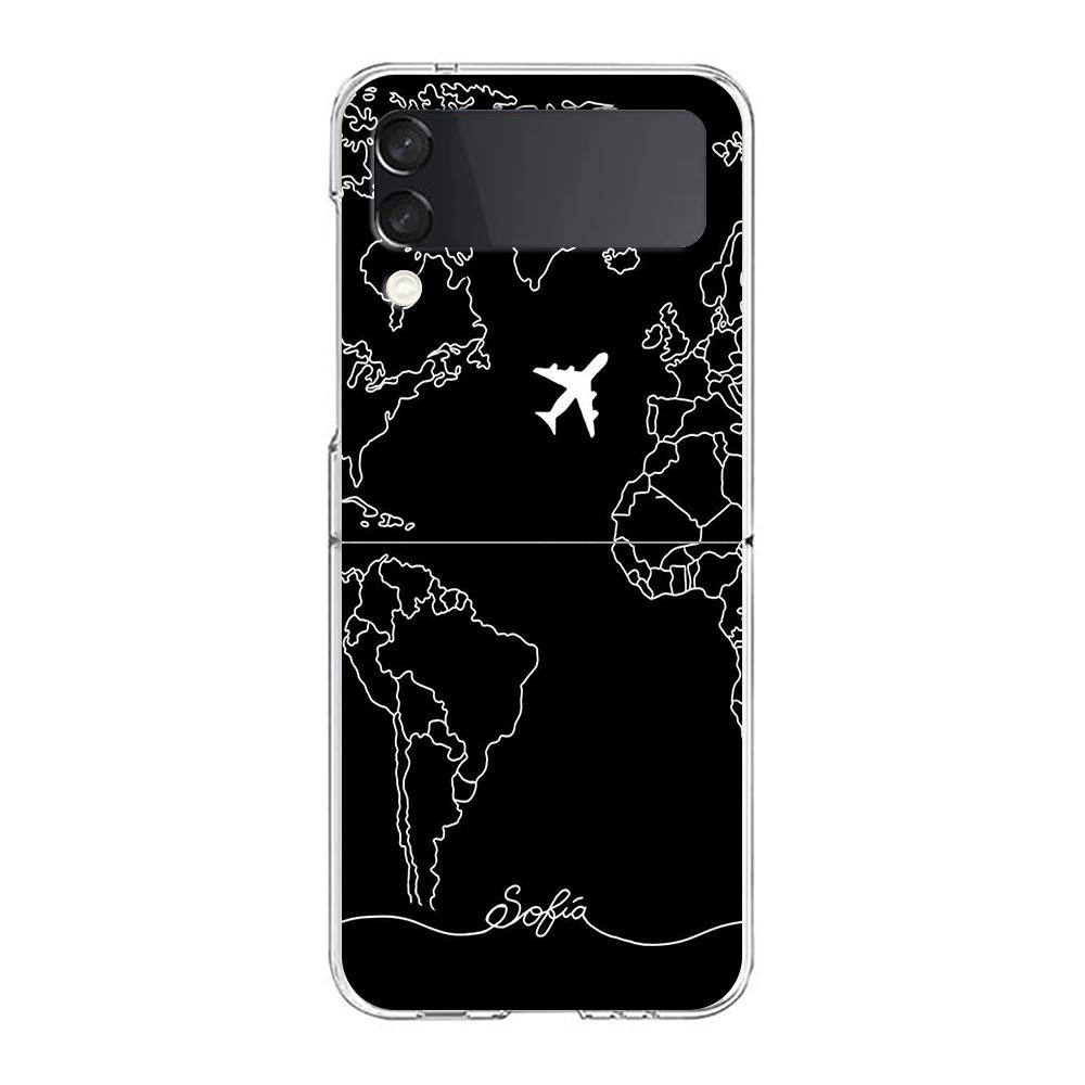 Phone Case For Samsung Galaxy Z Flip 3 4 5 Hard Folding PC Cartoon World map scenery direction For Samsung Z Flip 6 Cover