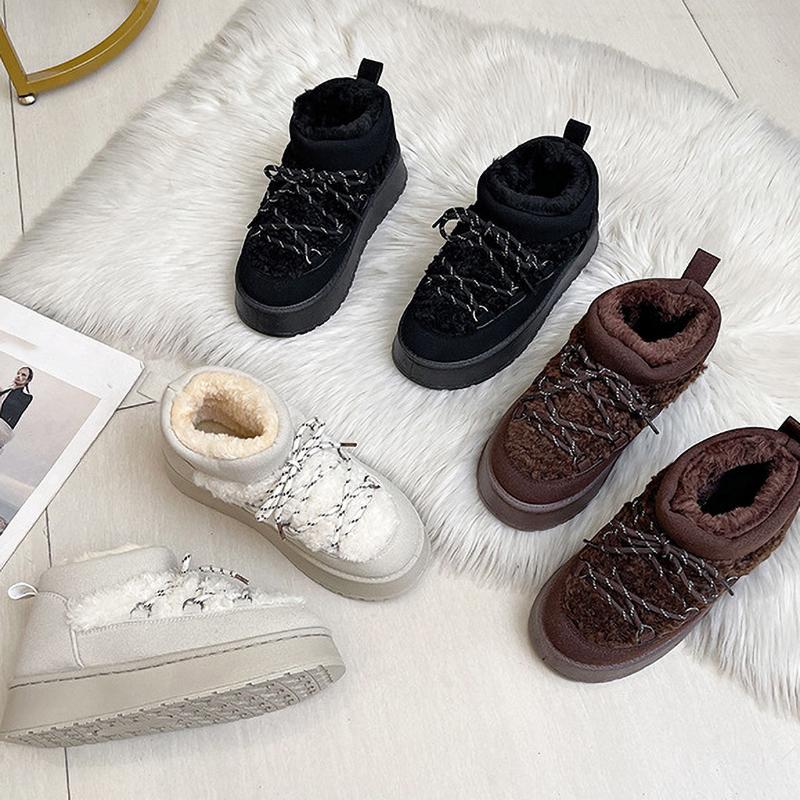 Women's Winter Thick Bottom Lace Up Snow Boots Round Toe Comfortable Short Fashionable Ankle Boots Women