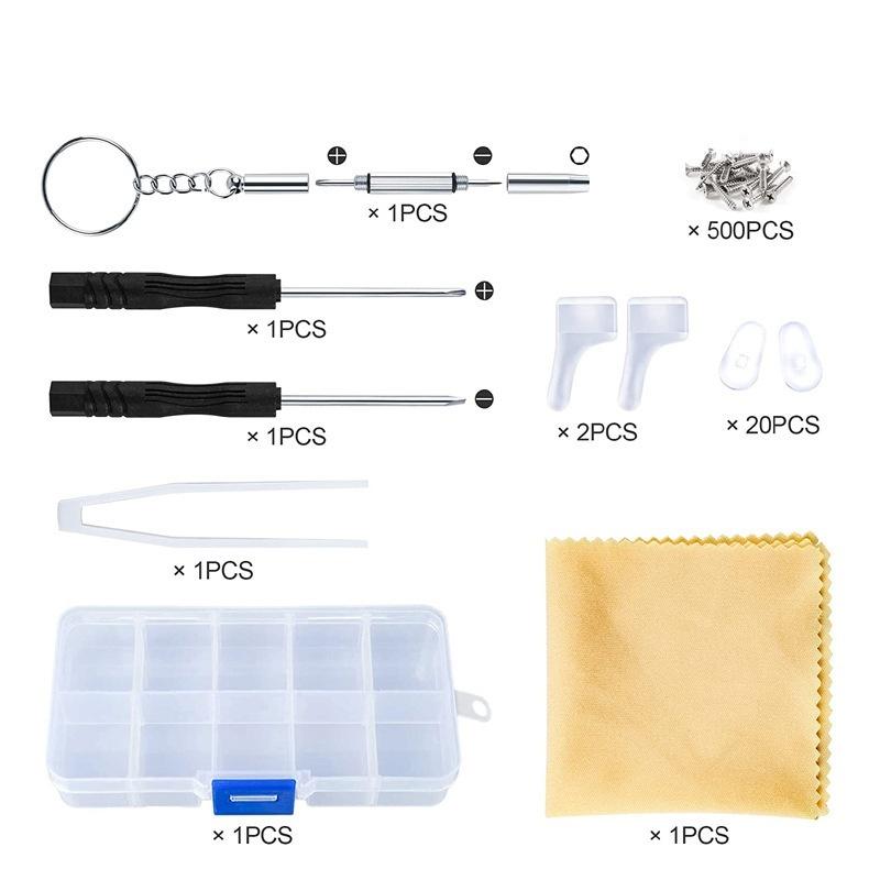 Eyeglasses Sunglass Repair Tool Kits With Screws Nose Pads Ear Hooks Screwdriver Nuts Optical Parts Assorted