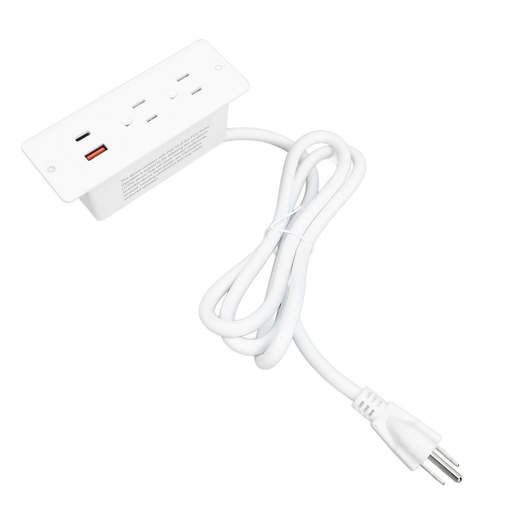 Recessed Power Strip 2 Outlets 1 USB C 1 USB A Ports Fast Charging Desk Outlet with 1.5m Cord for